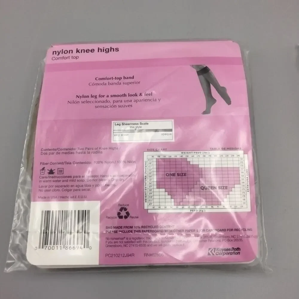 No Nonsense Comfort Top Knee Highs 4 Pair TAN Plus Size J94 Sheer Toe